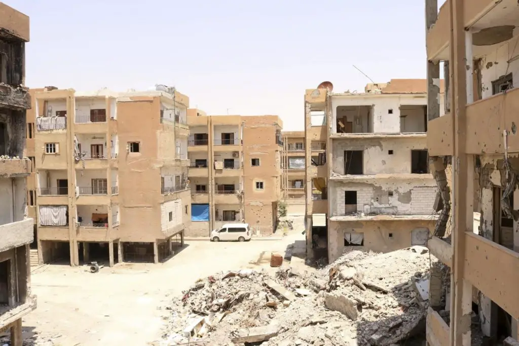Apartment buildings near February 23 Street, Raqqa, Syria