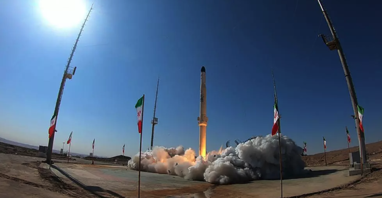 A handout picture provided by Iran's Defence Ministry shows the launch of Iran's newest satellite-carrying rocket, called "Zuljanah," at an undisclosed location on February 1, 2021.