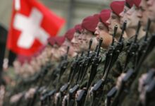 Swiss soldiers in ceremonial guard