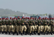 Pakistani defense forces during a military parade.