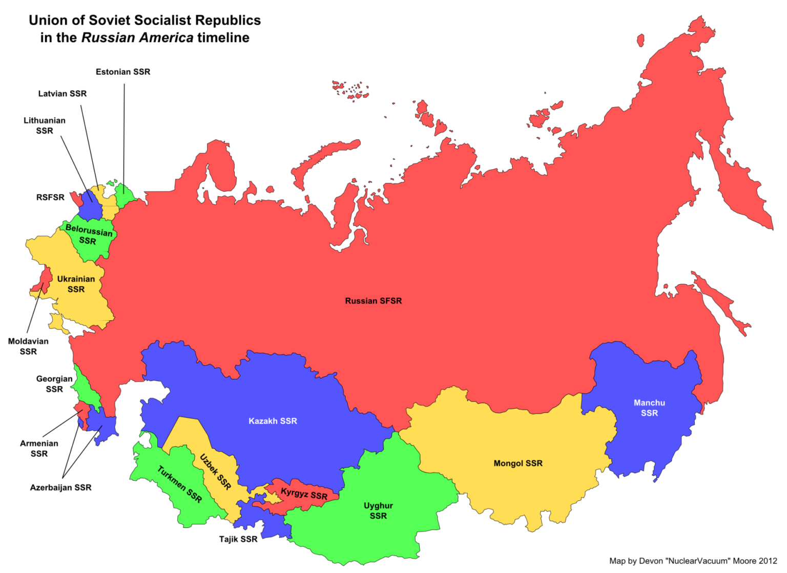 Советский Союз на карте по сравнению с Россией