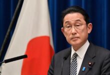 Japan's Prime Minister Fumio Kishida takes part in a press conference