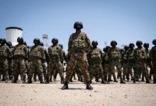 Mozambican soldiers stand at attention