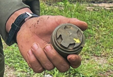 This handout photo from Amnesty International taken between June 27 and July 4, 2022 and released on July 20 shows an M14 landmine found by deminers in Kayah State in eastern Myanmar.