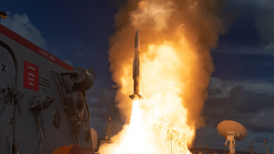 A Standard Missile-2 Block IIIA (SM-2 Blk IIIA) interceptor is launched from the USS CARL M. LEVIN (DDG 120) off the coast of Pacific Missile Range Facility in Kauai, Hawaii, as part of Vigilant Wyvern/Flight Test Aegis Weapon System-48, a joint test of the U.S. Navy Program Executive Officer Integrated Warfare Systems and the Missile Defense Agency conducted October 25, 2023.