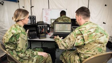 In this staged photo, PacStar imagines what a command post using the company’s secure communications modules would look like for Soldiers in a deployed environment. (Photos courtesy of Pacific Star Communications Inc.)