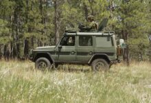 A Canadian G-Wagon from the King's Own Calgary Regiment, assumes a firing position as a convoy is stopped at the counter improvised explosive device training course on West Camp Rapid, as part of the Golden Coyote exercise, Rapid City, S.D., June 19, 2016. The Golden Coyote exercise is a three-phase, scenario-driven exercise conducted in the Black Hills of South Dakota and Wyoming, which enables commanders to focus on mission essential task requirements, warrior tasks and battle drills. (U.S. Army photo by Sgt. 1st Class Horace Murray/ Released)