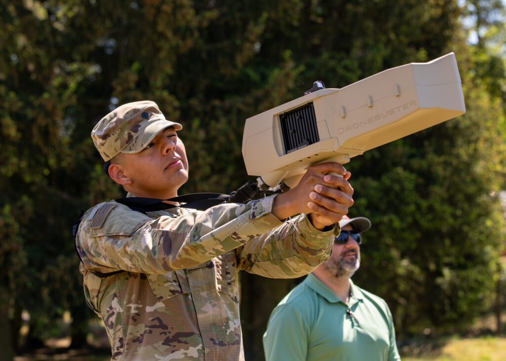 Spc. Edgar Galvan, a Geospatial Intelligence Imagery Analyst, with Main Command Post Operational Detachment, 1st Cavalry Division, Texas Army National Guard, conducts counter-small unmanned aerial systems training (C-sUAS) in Boleslawiec, Poland, May 15, 2024. The 1st Cavalry Division’s mission is to engage in multinational training and exercises across the continent, strengthening interoperability with NATO allies and regional security partners which provides competent and ready forces to V Corps, America’s forward-deployed corps in Europe.