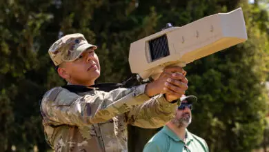 Spc. Edgar Galvan, a Geospatial Intelligence Imagery Analyst, with Main Command Post Operational Detachment, 1st Cavalry Division, Texas Army National Guard, conducts counter-small unmanned aerial systems training (C-sUAS) in Boleslawiec, Poland, May 15, 2024. The 1st Cavalry Division’s mission is to engage in multinational training and exercises across the continent, strengthening interoperability with NATO allies and regional security partners which provides competent and ready forces to V Corps, America’s forward-deployed corps in Europe.