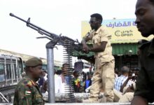 Sudanese security forces patrol in a commercial district in Gedaref city in eastern Sudan on April 3, 2024