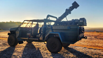 GM Defense’s light tactical wheeled utility vehicle shown with Mistral’s UVision loitering munition technology