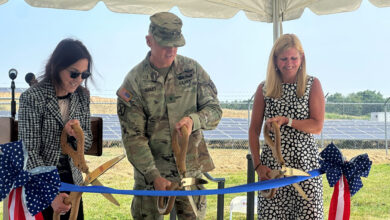 The Honorable Rachel Jacobson, the 17th Assistant Secretary of the U.S. Army for Installations, Energy and Environment (ASA(IE&E)) (left), Brigadier General Edward H. Bailey, Commanding General of the U.S. Army Medical Research and Development Command and Fort Detrick (center) and Nicole Bulgarino, Executive Vice President of Ameresco (right) celebrated the activation of the BESS. (Photo: Business Wire)