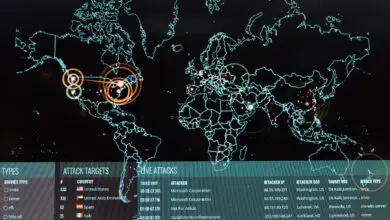 Real-time cyber attacks, including information on the attack's origin, type and target, as well as, the attacker's IP address, geographic location and ports being utilized, are displayed on the Norse attack map on the 275th Cyberspace Squadron's operations floor, known as the Hunter's Den. The squadron is one of four squadrons compromising the 175th Cyberspace Operations Group of the Maryland Air National Guard at Warfield Air National Guard Base, Middle River, Md., Dec. 2, 2017. (U.S. Air Force photo by J.M. Eddins Jr.)