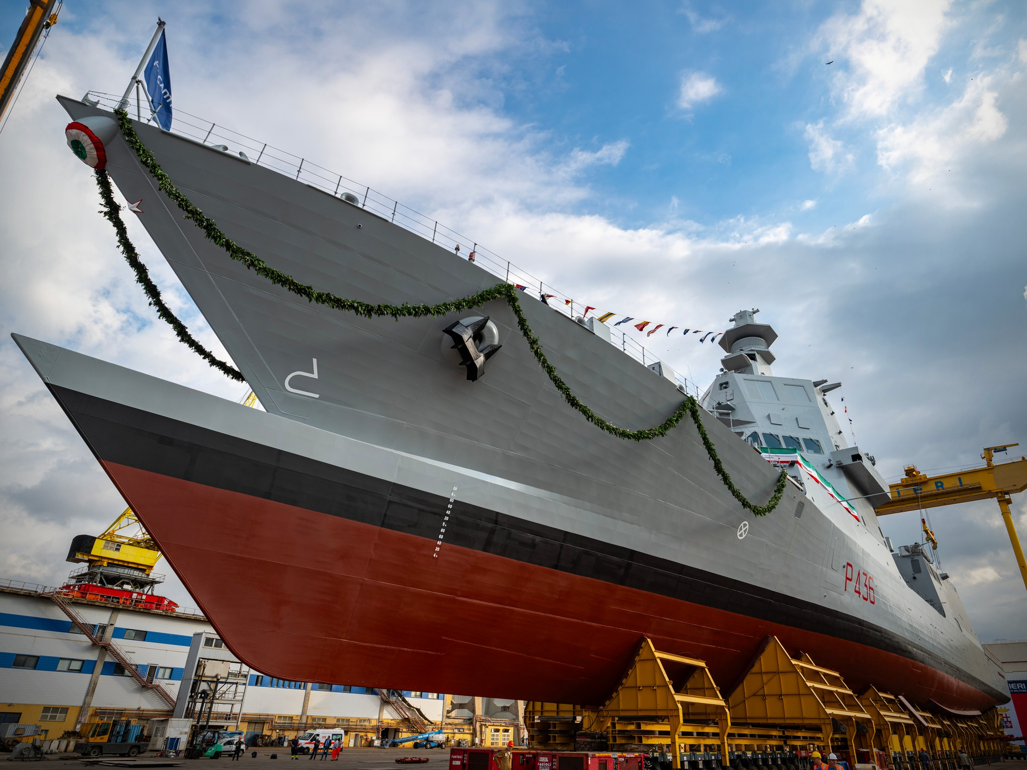 The Italian Navy's "Domenico Millelire" (P436) Pattugliatore Polivalente d’Altura (PPA) or Thaon di Revel-class multipurpose offshore patrol vessel.