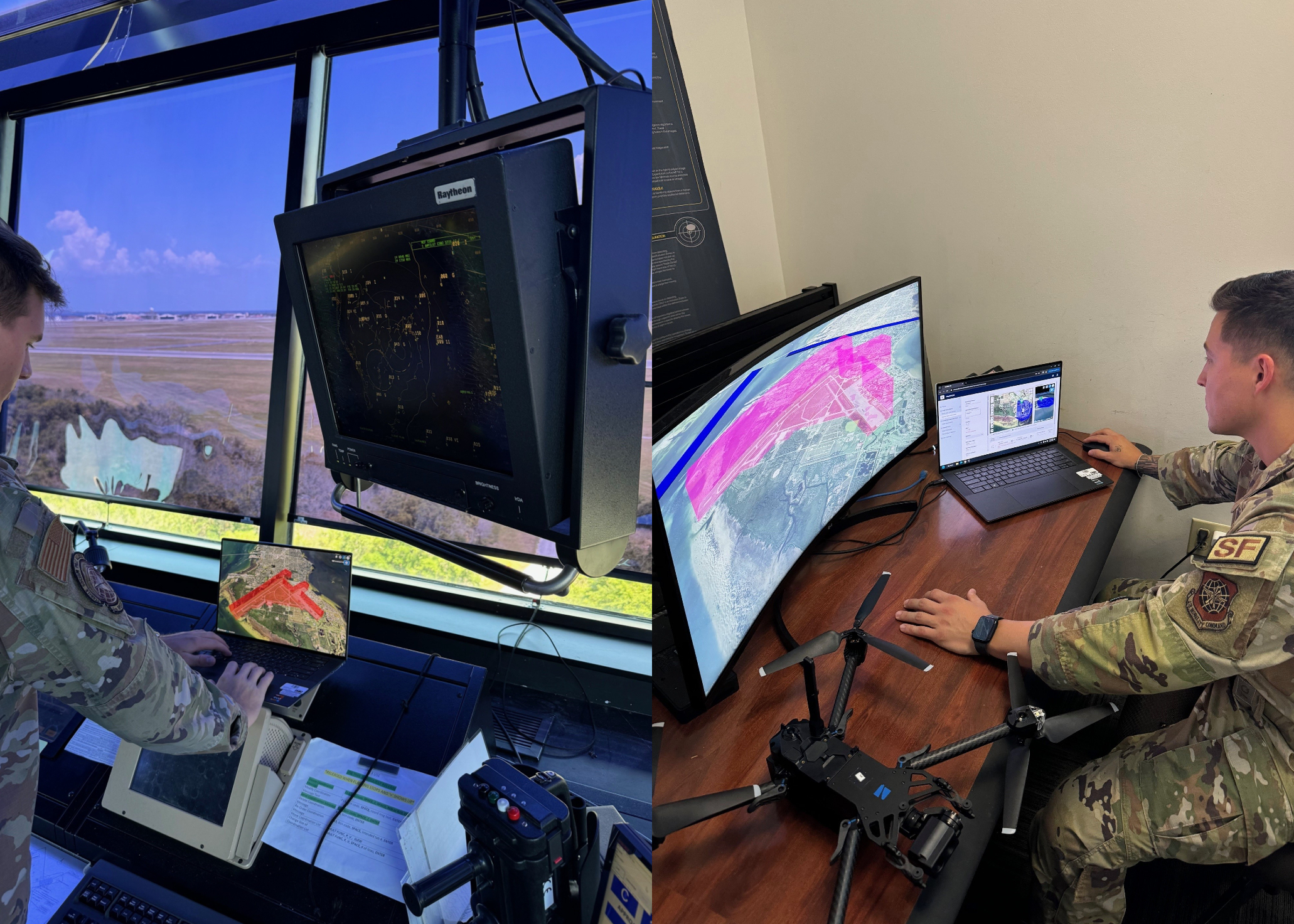 MacDill Air Force Base, Florida – Tech. Sgt. Tyler Beck, 6th Security Forces Squadron flight sergeant, reviews constraints on Collaborative Low-Altitude Unmanned Aircraft System Integration Effort, or CLUE, June 6, 2024, to plan an operational intent for a drone flight at MacDill Air Force Base, Florida. The Air Mobility Command in collaboration with the Air Force Research Laboratory, or AFRL, Information Directorate, is evaluating the AFRL CLUE UAS Traffic Management system at the base. (U.S. Air Force courtesy photo)