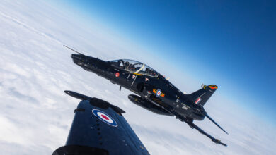 Pictured is a Hawk T2 aircraft (tail no: ZK104) on a close form sortie from RAF Valley on 30th March 2022.