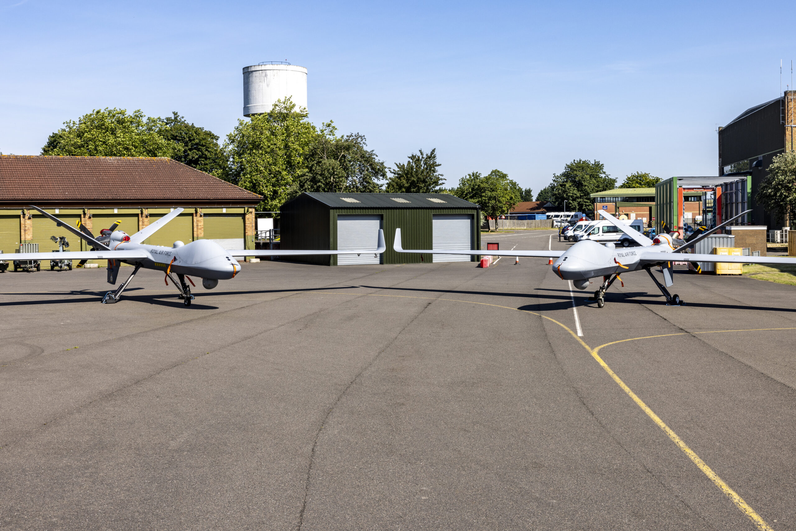 Image shows Protector aircrafts PR009 and PR010 side by side outside 31 Squadron at Royal Air Force Waddington on the 19th July 2024.