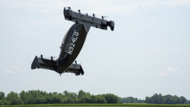 AFWERX, the Department of the Air Force’s innovation arm within the Air Force Research Laboratory, and Beavercreek, Ohio-based defense contractor Modern Technology Solutions Inc. evaluate Pivotal’s BlackFly electric vertical take-off and landing aircraft at Springfield-Beckley Airport, Ohio, July 12, 2024. The effort is part of the AFWERX Agility Prime program, which focuses on assessing the aircraft and its supporting ecosystem through an operational leasing initiative to accelerate innovative and emerging technologies that can be transitioned to the warfighter. (U.S. Air Force photo by Matthew Clouse).