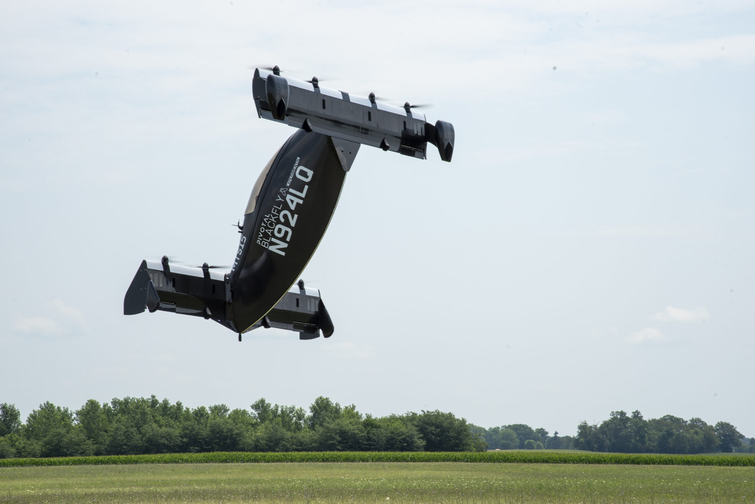 AFWERX, the Department of the Air Force’s innovation arm within the Air Force Research Laboratory, and Beavercreek, Ohio-based defense contractor Modern Technology Solutions Inc. evaluate Pivotal’s BlackFly electric vertical take-off and landing aircraft at Springfield-Beckley Airport, Ohio, July 12, 2024. The effort is part of the AFWERX Agility Prime program, which focuses on assessing the aircraft and its supporting ecosystem through an operational leasing initiative to accelerate innovative and emerging technologies that can be transitioned to the warfighter. (U.S. Air Force photo by Matthew Clouse).