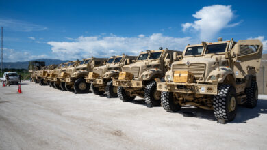 PORT-AU-PRINCE, Haiti — U.S. Department of Defense supplied Mine-Resistant Ambush Protected (MRAP) vehicles delivered to Port-au-Prince, Haiti, July 6-8, 2024 are prepared for transfer to Kenyan personnel deployed to the Caribbean nation as part of the Multinational Security Support (MSS) mission. The MSS Mission is utilizing 10 MRAPs transferred to it to help the Haitian National Police restore security in regions impacted by widespread gang violence. The MRAPs were delivered as part of the U.S. government’s ongoing support to Haitian-led security efforts in the country. At the direction of U.S. Southern Command, U.S. Air Force C-17 transport aircraft began delivering 24 additional MRAPs to Port-au-Prince Aug. 23 for transfer to the MSS. (U.S. Air Force photo by Senior Airman Mitchell Corley)