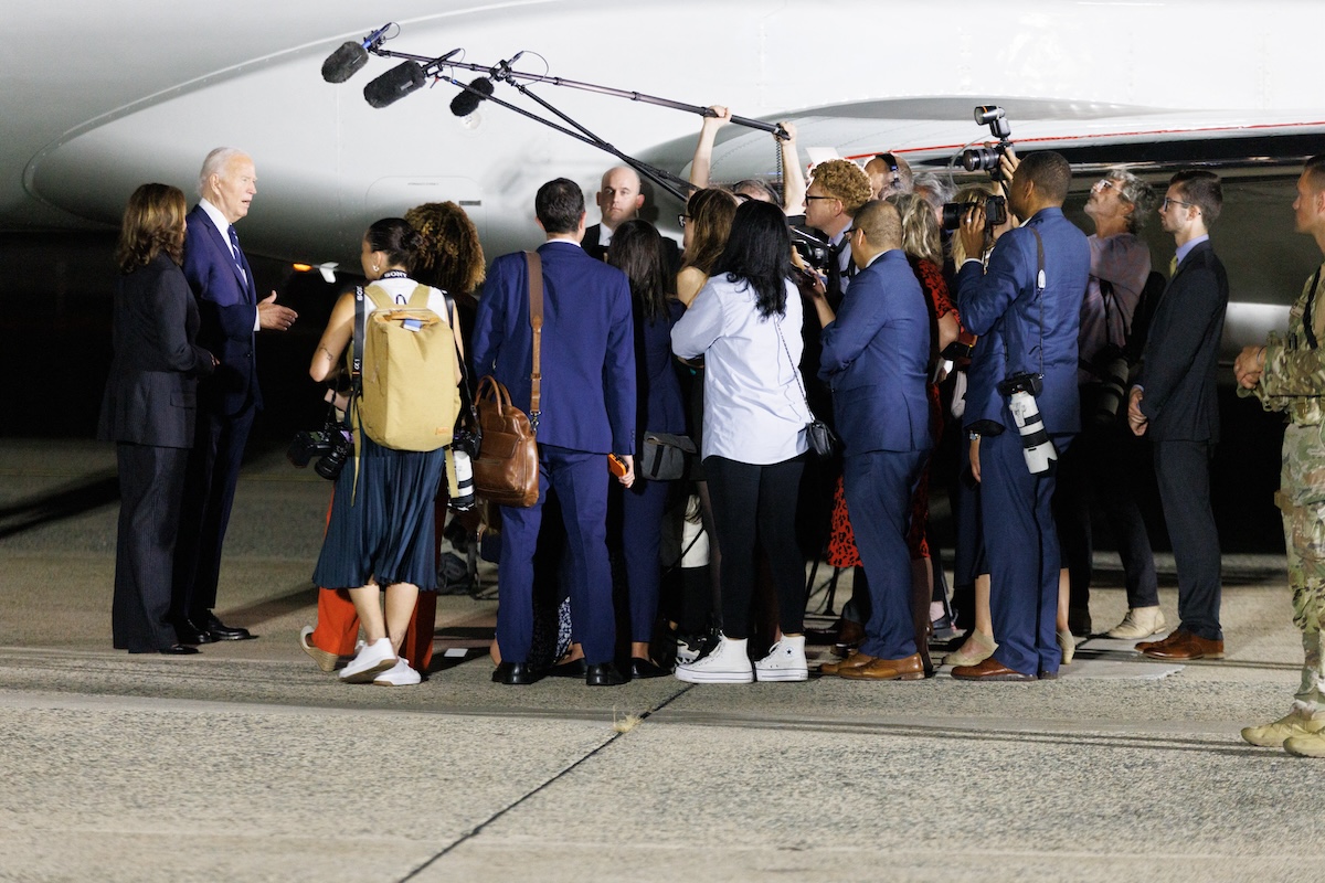 US President Joe Biden speaks to the press at Joint Base Andrews in Maryland on August 1