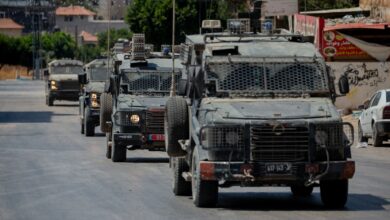 Israeli armored vehicles are seen during a raid in Tubas city in the occupied West Bank