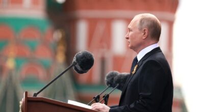 Vladimir Putin gives his speech at Victory Parade on Red Square