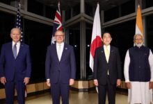 U.S. President Joe Biden, Australia's Prime Minister Anthony Albanese, Japanese Prime Minister Fumio Kishida, and India's Prime Minister Narendra Modi pose for a photo ahead of QUAD Leaders' Meeting in Hiroshima Prefecture on May 20, 2023. ( The Yomiuri Shimbun )