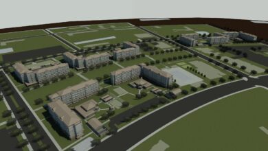 A rendering depicting barracks currently under construction aboard Marine Corps Base (MCB) Camp Blaz in Guam. The base is currently under construction with a majority of projects slated to be completed in late 2023. MCB Camp Blaz was officially activated on October 1, 2020, being the first new Marine Corps base since March 1, 1952 with the commissioning of Marine Corps Logistics Base Albany in Georgia. (DoD photo illustration by Naval Facilities Engineering Systems Command Pacific)