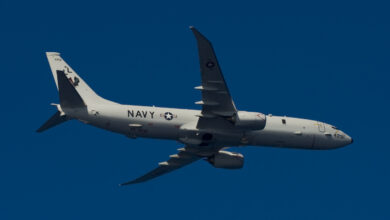 A P-8A Poseidon, assigned to Patrol Squadron (VP) 30, flies over the aircraft carrier USS Harry S. Truman (CVN 75). The P-8A's primary function is anti-submarine and anti-surface warfare and will be the replacement for the P-3C Orion. The U.S. Navy is constantly deployed to preserve peace, protect commerce, and deter aggression through forward presence. (U.S. Navy photo by Mass Communication Specialist 2nd Class Mike DiMestico/Released)