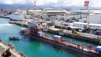 PEARL HARBOR, Hawaii (Sept. 4, 2024) Virginia-class fast-attack submarine USS North Carolina (SSN 777) enters Dry Dock 1 at Pearl Harbor Naval Shipyard and Intermediate Maintenance Facility (PHNSY & IMF) Sept. 4, 2024. North Carolina is at the shipyard for its Depot Modernization Period, where the shipyard project team and ship’s crew will give the vessel its scheduled maintenance upgrades and makeover. PHNSY & IMF’s mission is to repair, maintain, and modernize Navy fast-attack submarines and surface ships, in order to keep the Navy’s fleet “Fit to Fight.” (U.S. Navy photo by Justice Vannatta)