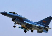 One Chinese J-10C fighter jet suspended in mid-air