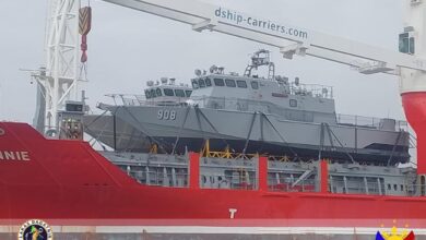 Philippine fast attack interdiction craft PG-908 and and PG-909 aboard a cargo ship