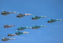 A fleet of Russian Su-30s flying over Moscow's Red Square