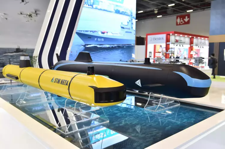 STM NETA 300 unmanned underwater vehicle at SAHA EXPO 2024 in Istanbul.