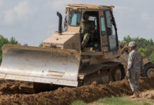 U.S. Soldiers from the 194th Engineer Brigade, Tennessee National Guard, perform horizontal construction training on various pieces of equipment while building foundations and roads during Resolute Castle 2018, at the Drawsko Pomorskie Training Area, Poland, May 12, 2018. Resolute Castle is a multinational training exercise for NATO and U.S. Army engineers, which supports Atlantic Resolve by promoting interoperability. Atlantic Resolve is a demonstration of the United States’ commitment to the collective security of Europe through the deployment of rotational U.S. forces in cooperation with NATO ally and partner nations. (U.S. Army photo by Spc. Andrew McNeil / 22nd Mobile Public Affairs Detachment)