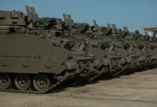 A row of Armored Multi-Purpose Vehicles (AMPV) sit in a motorpool for issue and receiving for the 2nd Armored Brigade Combat Team, 3rd Infantry Division at Fort Stewart, Georgia, Aug. 15, 2024. The Spartan Brigade is the second brigade in the Army to receive the AMPVs and is currently undergoing familiarization and training to prepare Soldiers on the next generation of tracked combat vehicles in accordance with the Army’s key initiatives for lethality, readiness and modernization. (U.S. Army photo by Sgt. Bernabe Lopez III)