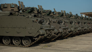 A row of Armored Multi-Purpose Vehicles (AMPV) sit in a motorpool for issue and receiving for the 2nd Armored Brigade Combat Team, 3rd Infantry Division at Fort Stewart, Georgia, Aug. 15, 2024. The Spartan Brigade is the second brigade in the Army to receive the AMPVs and is currently undergoing familiarization and training to prepare Soldiers on the next generation of tracked combat vehicles in accordance with the Army’s key initiatives for lethality, readiness and modernization. (U.S. Army photo by Sgt. Bernabe Lopez III)