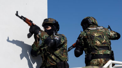 Bulgarian military police prepare to secure a room during a building breach as part of force protection and active shooter drill on Novo Selo Training Area, Bulgaria, Sept. 26, 2024. Exercises like this provide critical insights into how the U.S. can support NATO partners and allies during high-stakes missions. (U.S. Army photo by Sgt. Nolan Brewer)