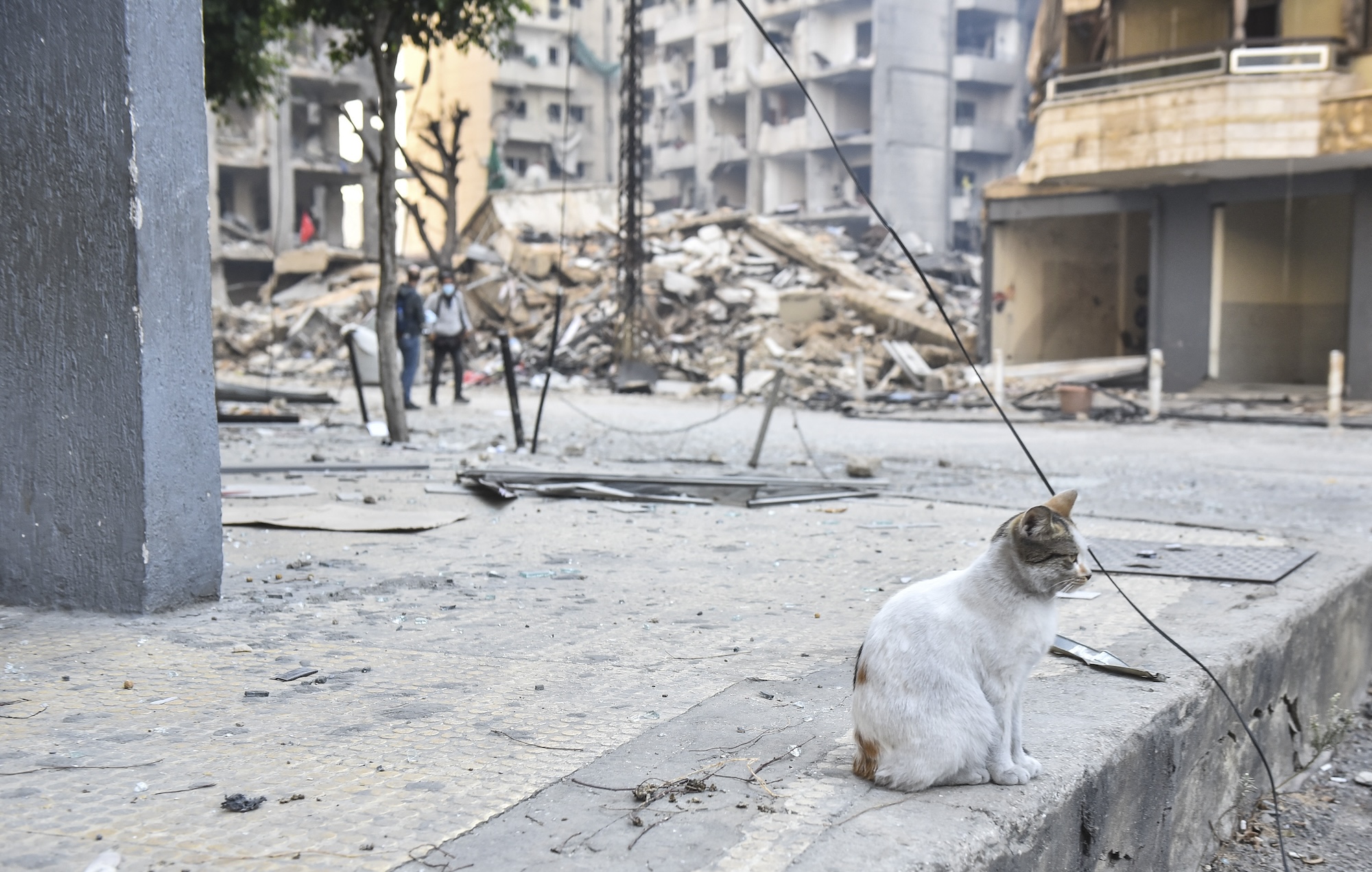 Damage occurs at the site of overnight Israeli airstrikes that target Beirut's southern suburb of Hadath in Beirut, Lebanon