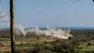 The United States Army launches an M142 HIMARS rocket during the Combined Arms Live Fire Exercise as part of Exercise Super Garuda Shield 2024 in Surabaya, Indonesia