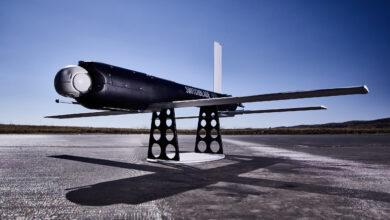 AeroVironment's Switchblade 600 drone in a testing airfield near the company's headquarters, 7/30/24. Copyright © 2024 Ethan Pines.