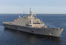 The future USS Beloit transits Lake Michigan during Acceptance Trials, August 21, 2024.