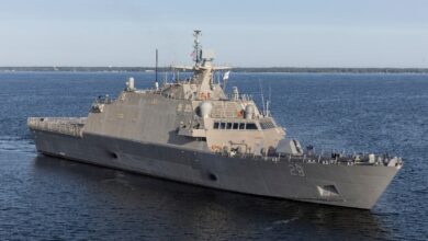 The future USS Beloit transits Lake Michigan during Acceptance Trials, August 21, 2024.