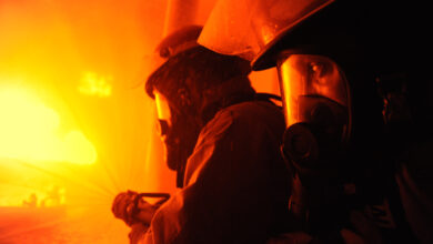 CAPE MAY, N.J. - Coast Guard recruits from Company Zulu 186 man a fire hose during firefighting training aboard Training Center Cape May Aug. 1, 2012.Shipboard fires are a enduring threat to any mariner, so every recruit learns the basics of shipboard firefighting prior to graduation. Coast Guard photo by Chief Warrant Officer Donnie Brzuska.