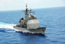 The Ticonderoga-class guided-missile cruiser USS Cape St. George (CG 71) is participating in Rim of the Pacific (RIMPAC) Exercise 2014. Twenty-two nations, more than 40 ships and six submarines, more than 200 aircraft and 25,000 personnel are participating in RIMPAC exercise from June 26 to Aug. 1, in and around the Hawaiian Islands. The world's largest international maritime exercise, RIMPAC provides a unique training opportunity that helps participants foster and sustain the cooperative relationships that are critical to ensuring the safety of sea lanes and security on the world's oceans. RIMPAC 2014 is the 24th exercise in the series that began in 1971. (U.S. Navy photo by Ensign Joseph Pfaff/Released)