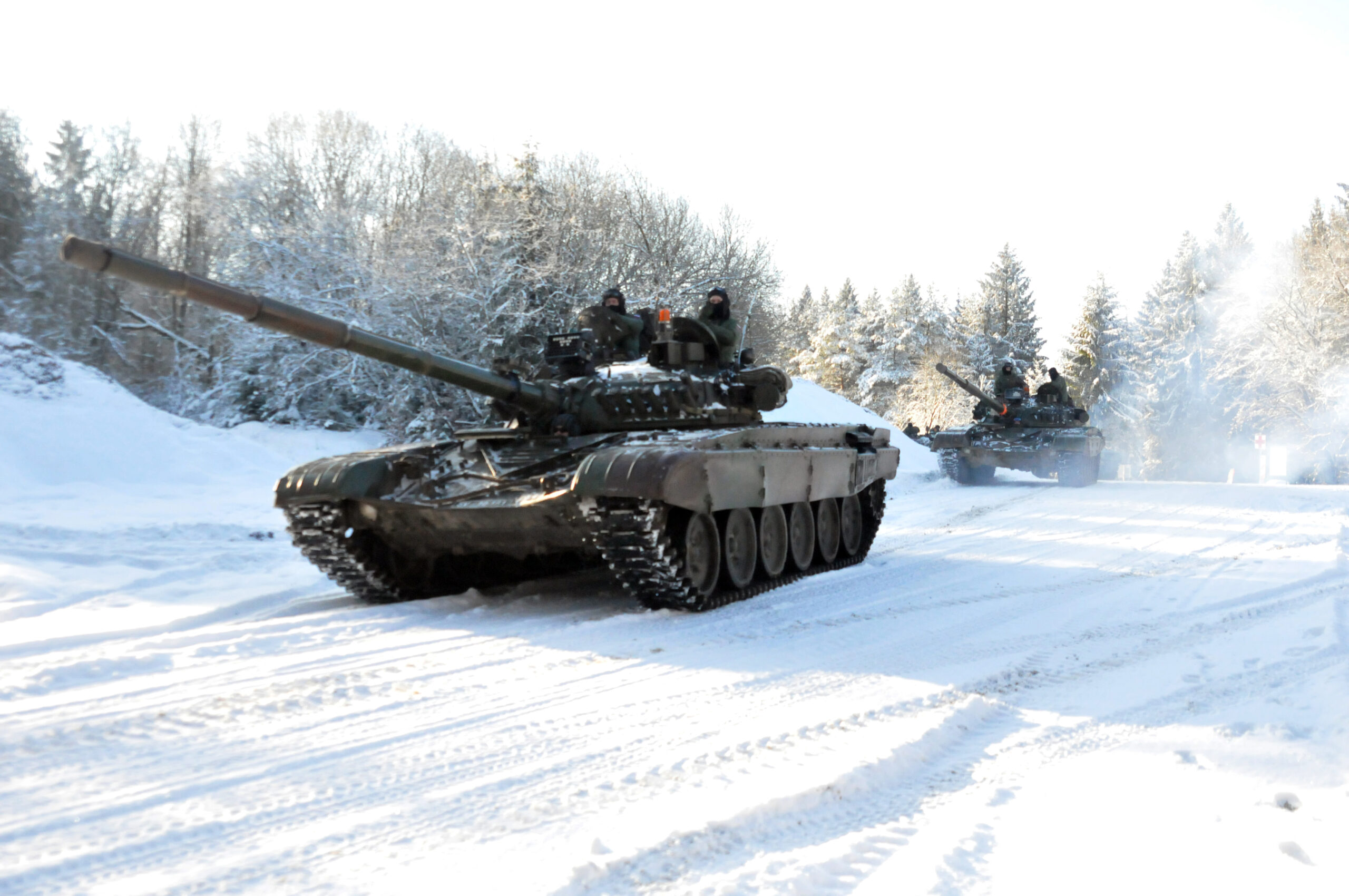 Slovenian troops from the 45 Center for Tracked Combat Vehicles (CGBV), operate M-84 main battle tanks during Exercise Allied Spirit IV at the U.S. Army’s Joint Multinational Training Center in Hohenfels Training Area, Germany (JMRC HTA), Jan. 21, 2016. The Slovenians partnered with U.S. Soldiers from the 1st Battalion, 4th Infantry Regiment to play opposition forces during the training. (U.S. Army National Guard photo by Sgt. Brianne Roudebush/Released)