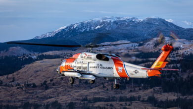 Air Station Kodiak MH-60T Jayhawk flying around Kodiak