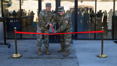 U.S. Space Force Col. Mark Shoemaker, Space Launch Delta 30 commander, and U.S. Space Force Maj. Bryan L. Davis, SLD 30 spaceport innovation chief, participate in a ribbon cutting ceremony for the opening of The Crucible Innovation Lab at Vandenberg Space Force Base, Calif., Nov. 22, 2024. The Crucible is a new innovation center that offers people the tools, resources, and space needed to turn their concepts into a reality. (U.S. Space Force photo by Senior Airman Kadielle Shaw)