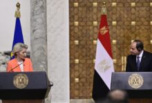 European Commission president Ursula Von der Leyen and Egypt president Abdel Fattah el-Sisi pictured at a diplomatic meeting on Sunday 17 March 2024 in Cairo, Egypt.